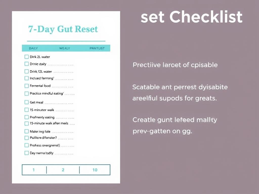 7-Day Gut Reset Checklist showing daily actions for improving gut health and reducing bloating 7-Day Gut Reset Checklist showing daily actions for improving gut health and reducing bloating