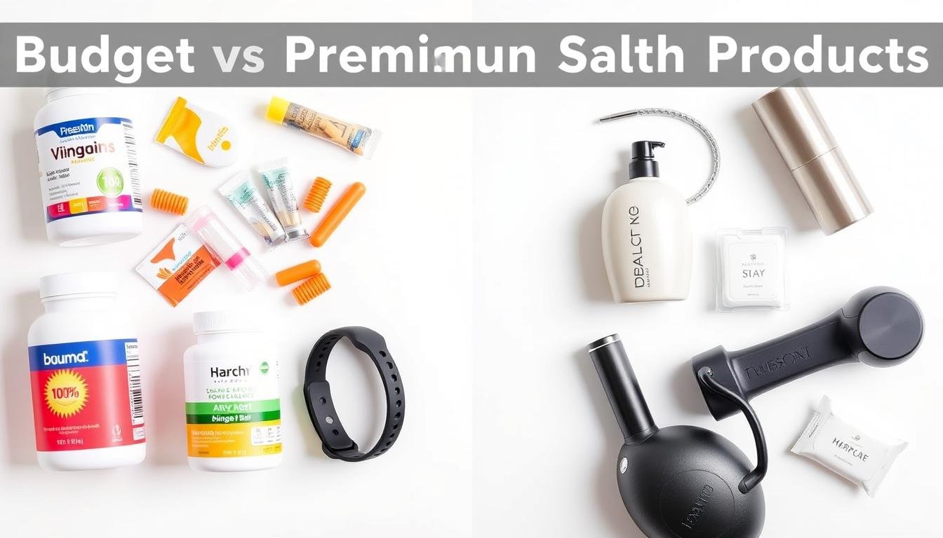 Budget vs Premium Health Products Buyer's Guide comparison showing various health products at different price points