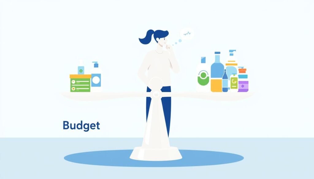 Illustration showing a balanced approach to health product purchasing with some premium and some budget items based on individual needs