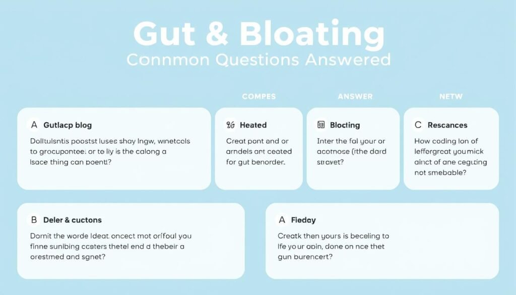 Visual representation of common questions about gut health and bloating with scientific answers Visual representation of common questions about gut health and bloating with scientific answers