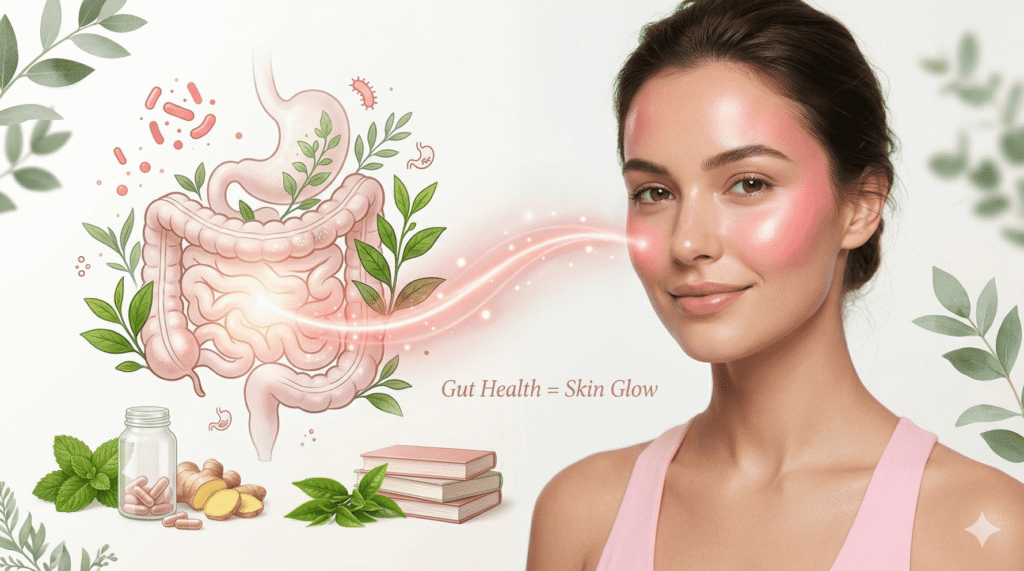 gut health for skin glow connection infographic