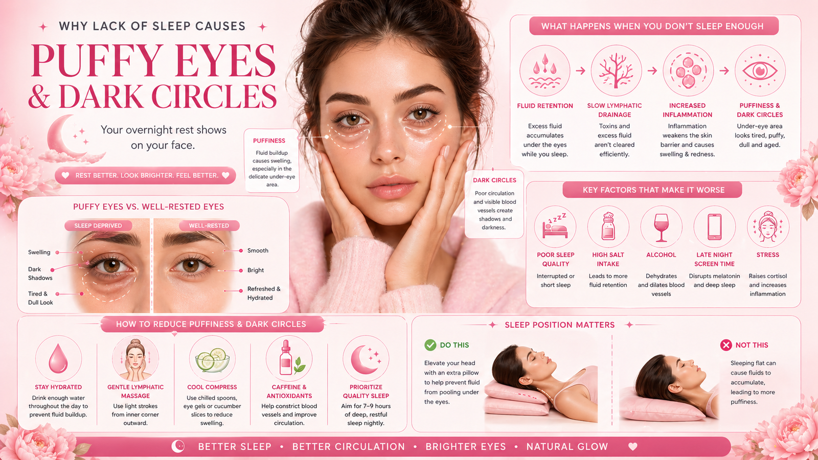Puffiness and dark circles infographic showing how sleep affects under eye swelling